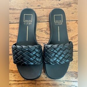 Dolce Vita Black Vegan Leather Slides Sandals sz 7.5